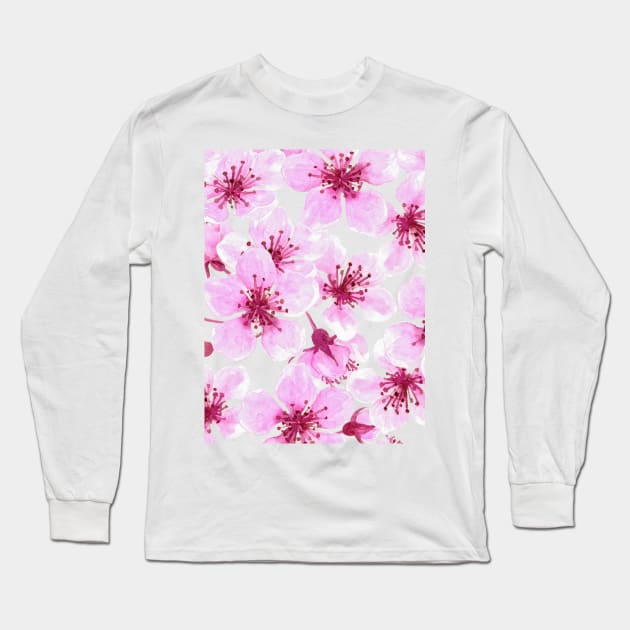 Cherry blossom watercolor Long Sleeve T-Shirt by katerinamk